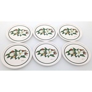 Magnolia Flower Coaster Set of 6 Maria Ryan Melamine Lidded Holder Round Barware
